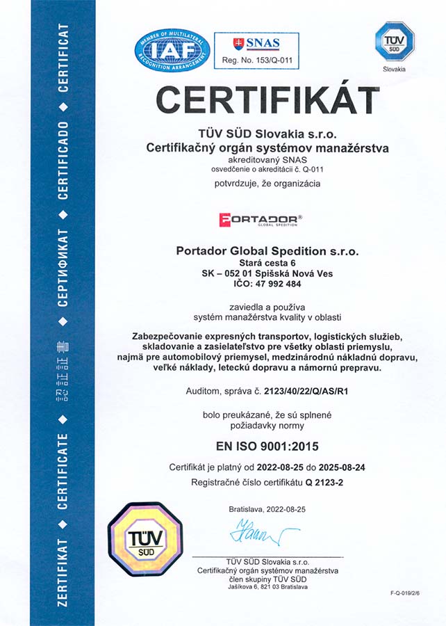 ISO9001 Portador Global Spedition